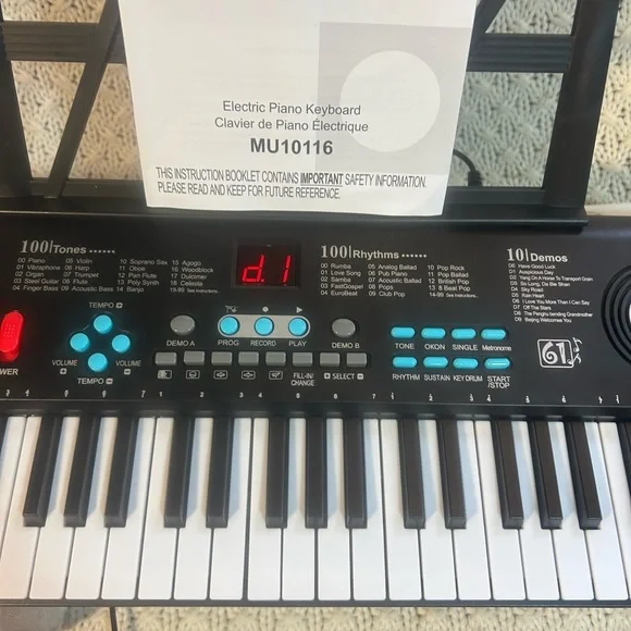 61-Key Electronic Keyboard with Stand - Black - Picture 3 of 5